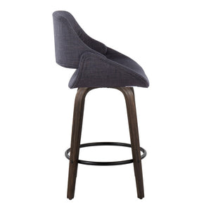 English Elm Mid-Century Modern Swivel Counterstools with Walnut Frame and Upholstered Seats Set of 2 Charcoal Fabric B202S02436