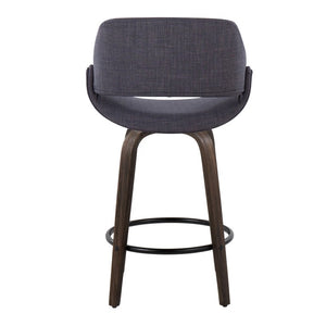 English Elm Mid-Century Modern Swivel Counterstools with Walnut Frame and Upholstered Seats Set of 2 Charcoal Fabric B202S02436