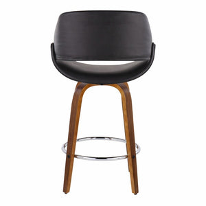 English Elm Mid-Century Modern Swivel Counterstools with Walnut Frame and Upholstered Seats Set of 2 Black Faux Leather B202S02438