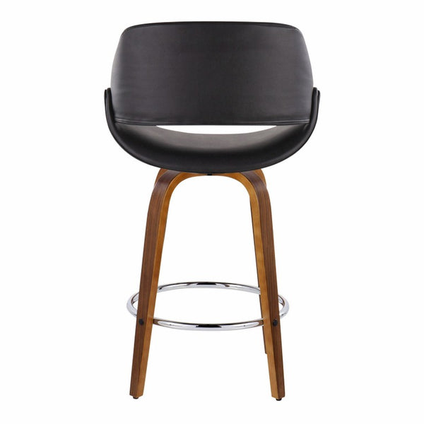 English Elm Mid-Century Modern Swivel Counterstools with Walnut Frame and Upholstered Seats Set of 2 Black Faux Leather B202S02438