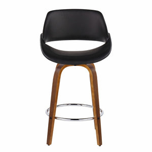 English Elm Mid-Century Modern Swivel Counterstools with Walnut Frame and Upholstered Seats Set of 2 Black Faux Leather B202S02438
