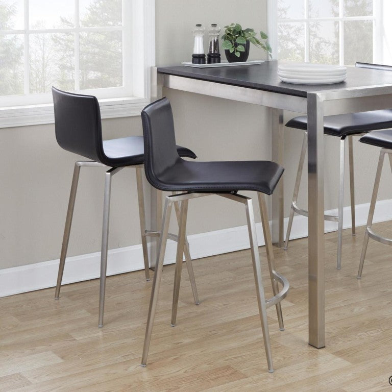 English Elm 26 Inch Mid-Century Swivel Counterstools Walnut Bentwood Base Faux Leather Set of 2 Black B202S02442