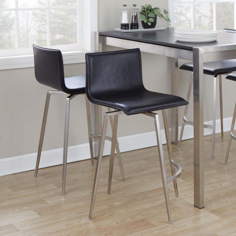 English Elm 26 Inch Mid-Century Swivel Counterstools Walnut Bentwood Base Faux Leather Set of 2 Black B202S02442