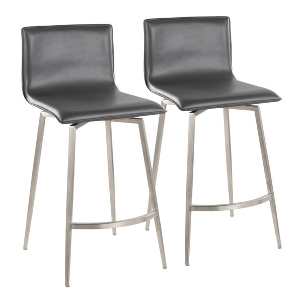 English Elm 26 Inch Swivel Counterstools with Bentwood Base Grey Upholstery and Metal Footrest Set Gray Faux Leather B202S02444