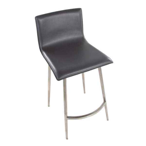 English Elm 26 Inch Swivel Counterstools with Bentwood Base Grey Upholstery and Metal Footrest Set Gray Faux Leather B202S02444