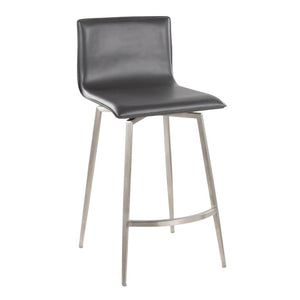 English Elm 26 Inch Swivel Counterstools with Bentwood Base Grey Upholstery and Metal Footrest Set Gray Faux Leather B202S02444