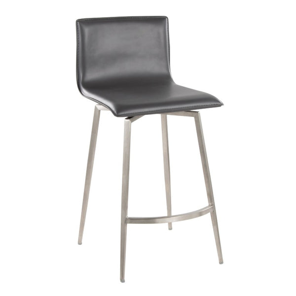 English Elm 26 Inch Swivel Counterstools with Bentwood Base Grey Upholstery and Metal Footrest Set Gray Faux Leather B202S02444