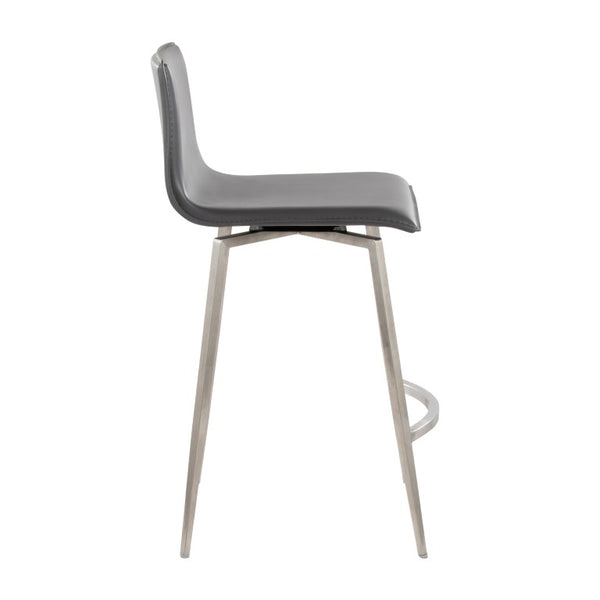 English Elm 26 Inch Swivel Counterstools with Bentwood Base Grey Upholstery and Metal Footrest Set Gray Faux Leather B202S02444