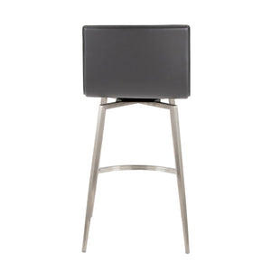 English Elm 26 Inch Swivel Counterstools with Bentwood Base Grey Upholstery and Metal Footrest Set Gray Faux Leather B202S02444