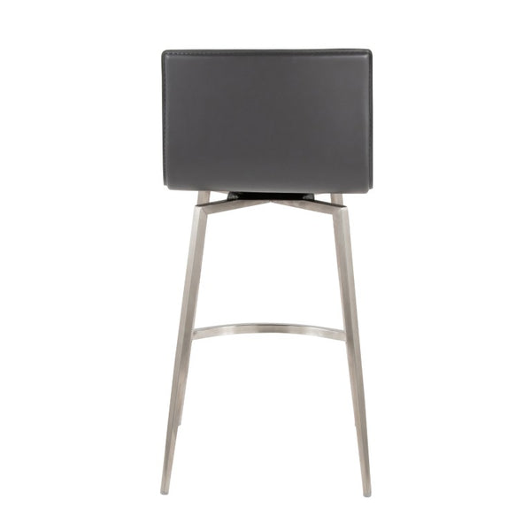 English Elm 26 Inch Swivel Counterstools with Bentwood Base Grey Upholstery and Metal Footrest Set Gray Faux Leather B202S02444