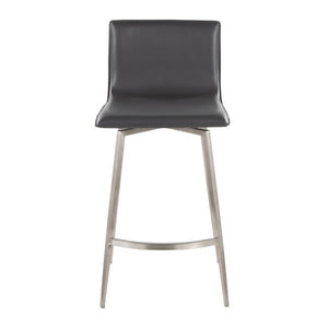 English Elm 26 Inch Swivel Counterstools with Bentwood Base Grey Upholstery and Metal Footrest Set Gray Faux Leather B202S02444