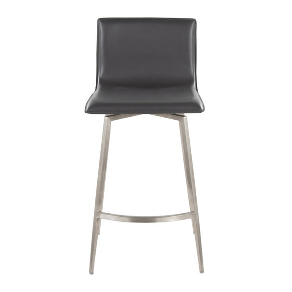 English Elm 26 Inch Swivel Counterstools with Bentwood Base Grey Upholstery and Metal Footrest Set Gray Faux Leather B202S02444