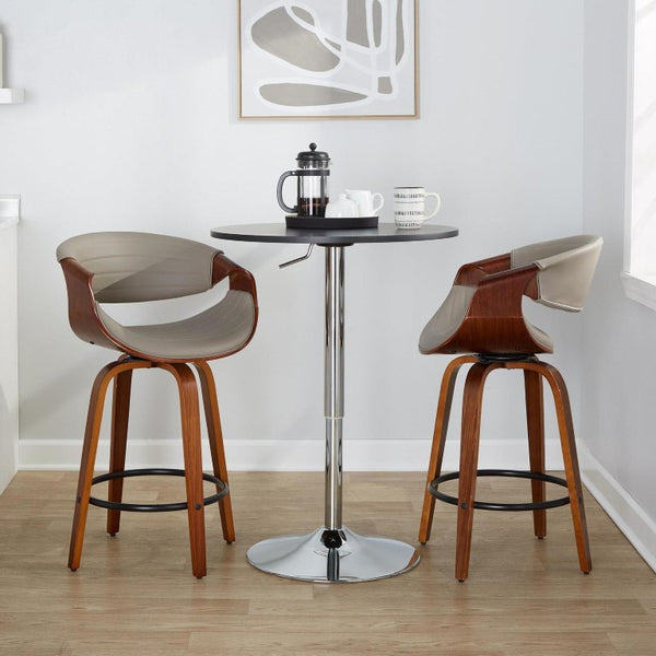 English Elm Mid-Century Modern Swivel Counterstools with Walnut Frame and Upholstered Seats Set of 2 Gray Faux Leather B202S02446