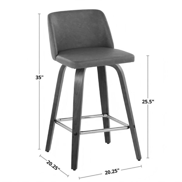 English Elm 26 Inch Swivel Counterstools with Bentwood Base Grey Upholstery and Metal Footrest Set Cream Fabric B202S02447