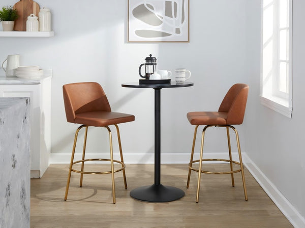 English Elm 26 Inch Swivel Counterstools with Bentwood Base Grey Upholstery and Metal Footrest Set Camel - A Faux Leather B202S02448