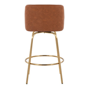 English Elm 26 Inch Swivel Counterstools with Bentwood Base Grey Upholstery and Metal Footrest Set Camel - A Faux Leather B202S02448