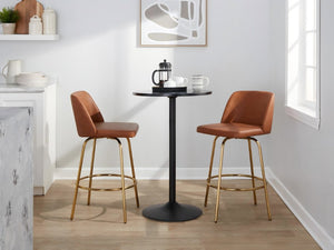 English Elm 26 Inch Swivel Counterstools with Bentwood Base Grey Upholstery and Metal Footrest Set Camel - A Faux Leather B202S02448
