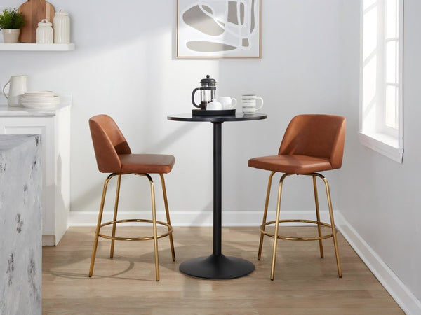 English Elm 26 Inch Swivel Counterstools with Bentwood Base Grey Upholstery and Metal Footrest Set Camel - A Faux Leather B202S02448