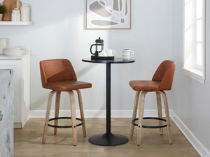 English Elm 26 Inch Swivel Counterstools with Bentwood Base Grey Upholstery and Metal Footrest Set Camel - B Faux Leather B202S02449