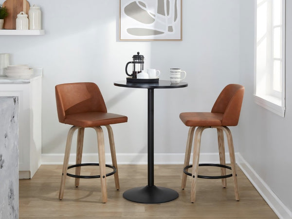 English Elm 26 Inch Swivel Counterstools with Bentwood Base Grey Upholstery and Metal Footrest Set Camel - B Faux Leather B202S02449