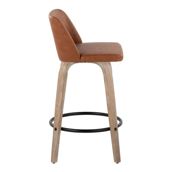 English Elm 26 Inch Swivel Counterstools with Bentwood Base Grey Upholstery and Metal Footrest Set Camel - B Faux Leather B202S02449