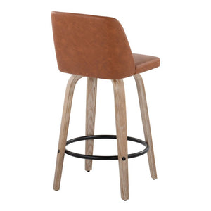 English Elm 26 Inch Swivel Counterstools with Bentwood Base Grey Upholstery and Metal Footrest Set Camel - B Faux Leather B202S02449