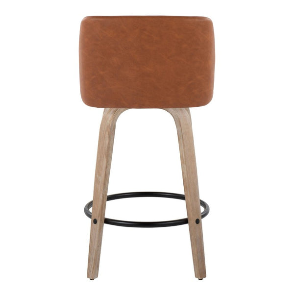 English Elm 26 Inch Swivel Counterstools with Bentwood Base Grey Upholstery and Metal Footrest Set Camel - B Faux Leather B202S02449