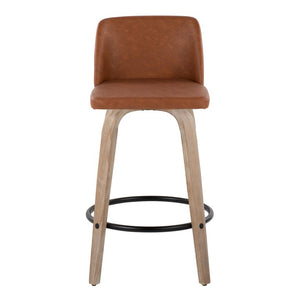 English Elm 26 Inch Swivel Counterstools with Bentwood Base Grey Upholstery and Metal Footrest Set Camel - B Faux Leather B202S02449