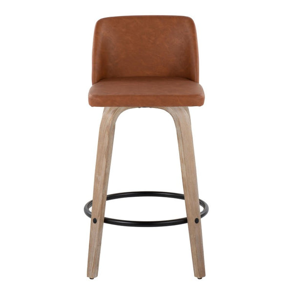English Elm 26 Inch Swivel Counterstools with Bentwood Base Grey Upholstery and Metal Footrest Set Camel - B Faux Leather B202S02449