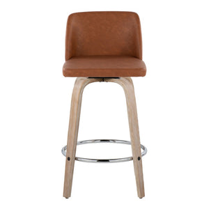 English Elm Mid-Century Modern Swivel Counterstools with Walnut Frame and Upholstered Seats Set of 2 Camel Faux Leather B202S02450