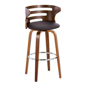 English Elm 30 Inch Mid-Century Swivel Barstools with Walnut Legs Faux Leather Seats Set of 2 B202S02453