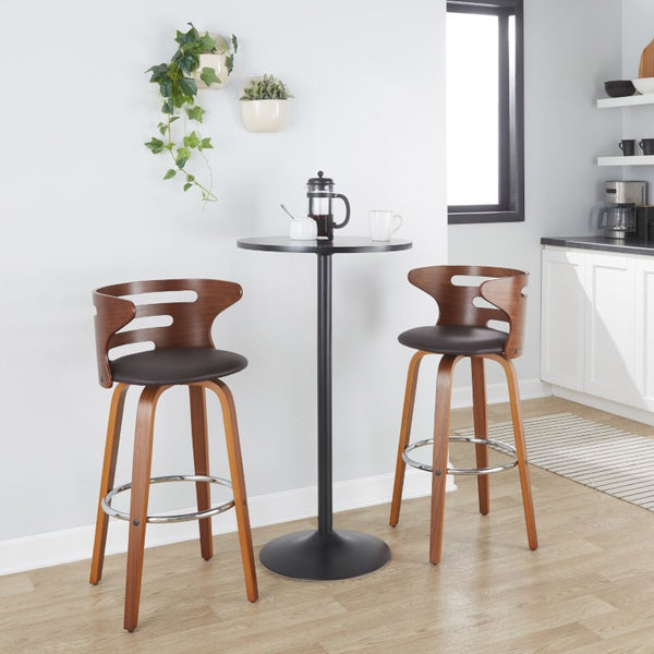 English Elm 30 Inch Mid-Century Swivel Barstools with Walnut Legs Faux Leather Seats Set of 2 B202S02453