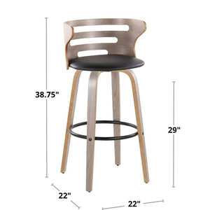 English Elm 30 Inch Mid-Century Swivel Barstools with Walnut Legs Faux Leather Seats Set of 2 B202S02453