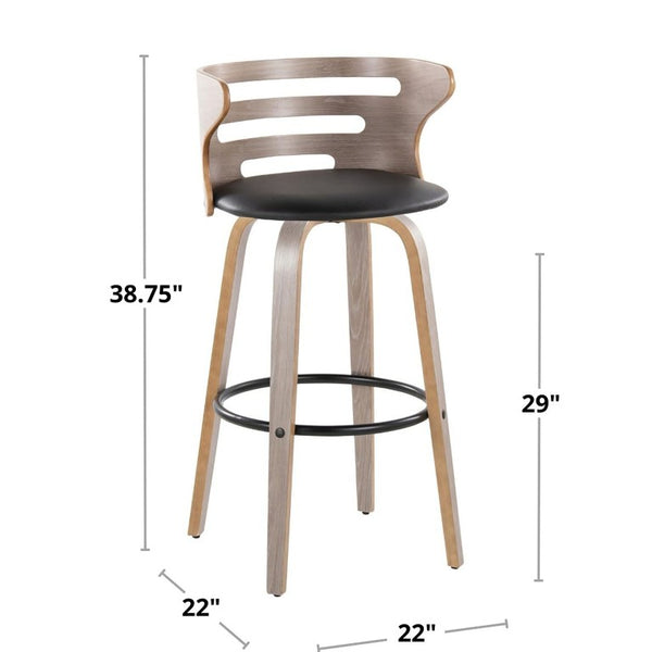 English Elm 30 Inch Mid-Century Swivel Barstools with Walnut Legs Faux Leather Seats Set of 2 B202S02453