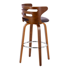 English Elm 30 Inch Mid-Century Swivel Barstools with Walnut Legs Faux Leather Seats Set of 2 B202S02453