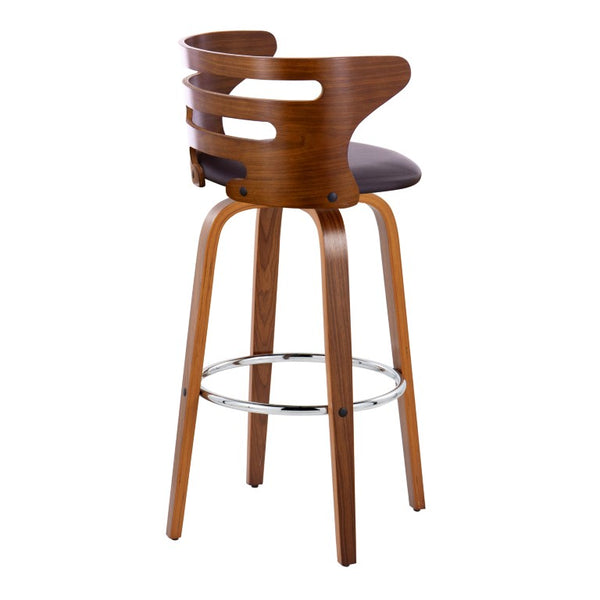English Elm 30 Inch Mid-Century Swivel Barstools with Walnut Legs Faux Leather Seats Set of 2 B202S02453