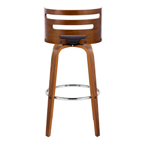 English Elm 30 Inch Mid-Century Swivel Barstools with Walnut Legs Faux Leather Seats Set of 2 B202S02453