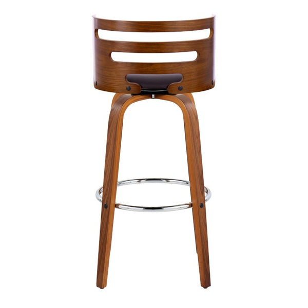 English Elm 30 Inch Mid-Century Swivel Barstools with Walnut Legs Faux Leather Seats Set of 2 B202S02453