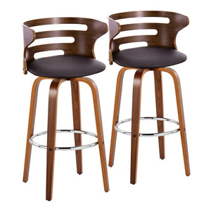 English Elm 30 Inch Mid-Century Swivel Barstools with Walnut Legs Faux Leather Seats Set of 2 B202S02453