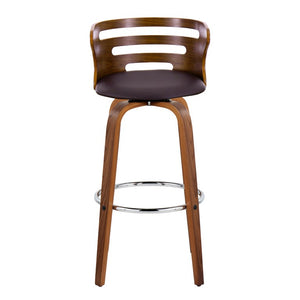 English Elm 30 Inch Mid-Century Swivel Barstools with Walnut Legs Faux Leather Seats Set of 2 B202S02453