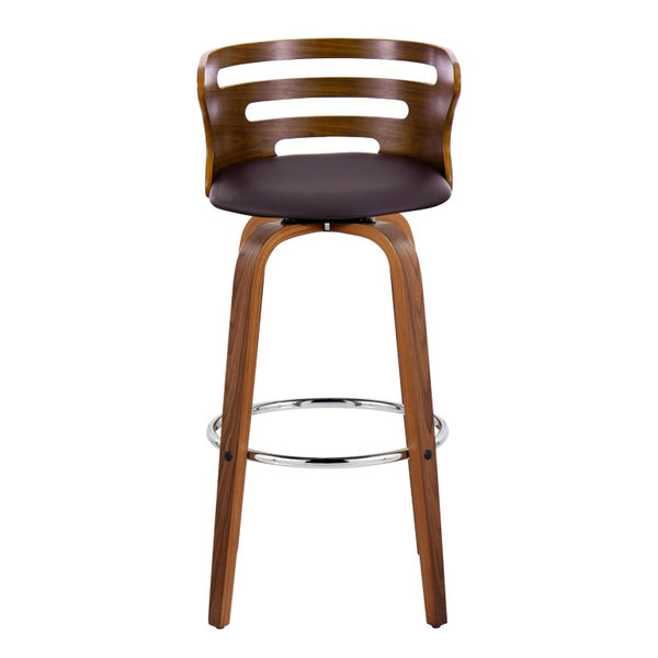 English Elm 30 Inch Mid-Century Swivel Barstools with Walnut Legs Faux Leather Seats Set of 2 B202S02453
