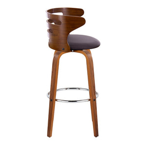English Elm 30 Inch Mid-Century Swivel Barstools with Walnut Legs Faux Leather Seats Set of 2 B202S02453