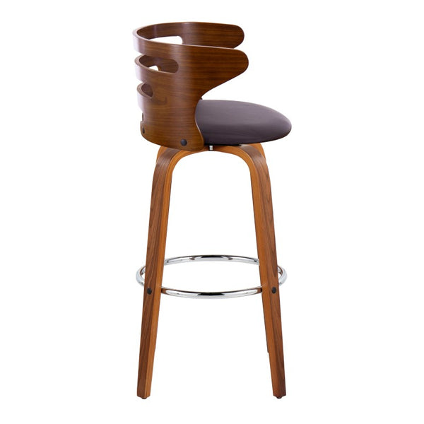 English Elm 30 Inch Mid-Century Swivel Barstools with Walnut Legs Faux Leather Seats Set of 2 B202S02453