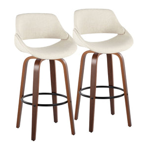 English Elm 30 Inch Mid-Century Swivel Barstools with Walnut Bentwood Legs Cream Upholstery Set of 2 B202S02459