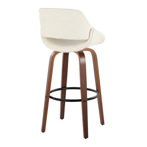English Elm 30 Inch Mid-Century Swivel Barstools with Walnut Bentwood Legs Cream Upholstery Set of 2 B202S02459