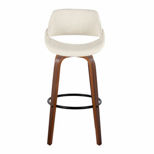 English Elm 30 Inch Mid-Century Swivel Barstools with Walnut Bentwood Legs Cream Upholstery Set of 2 B202S02459