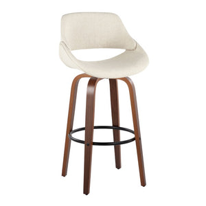 English Elm 30 Inch Mid-Century Swivel Barstools with Walnut Bentwood Legs Cream Upholstery Set of 2 B202S02459