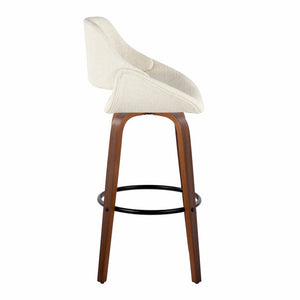 English Elm 30 Inch Mid-Century Swivel Barstools with Walnut Bentwood Legs Cream Upholstery Set of 2 B202S02459