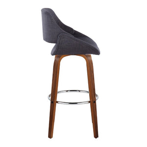 English Elm 30 Inch Mid-Century Swivel Barstools with Walnut Bentwood Legs and Charcoal Upholstery Set of 2 B202S02462
