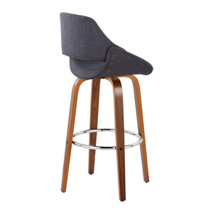 English Elm 30 Inch Mid-Century Swivel Barstools with Walnut Bentwood Legs and Charcoal Upholstery Set of 2 B202S02462